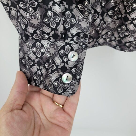 Tresori Silk Blouse Long Sleeve Spread Dagger Collar Button Up S Gray Retro 70s - Picture 5 of 12